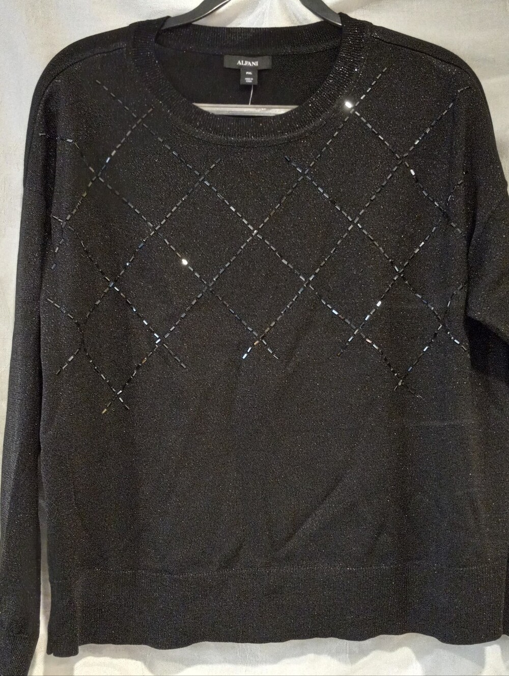 NWT Alfani Black Dressy SweTer With Embellishments And Glitter P/XL. MSRP $59.50